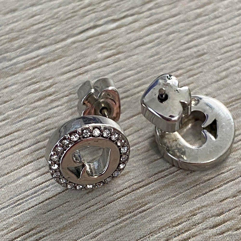 Kate Spade Sparkle Silver Spot the Spade Pave Halo Heart Stud Earrings Dust Bag - Picture 12 of 16